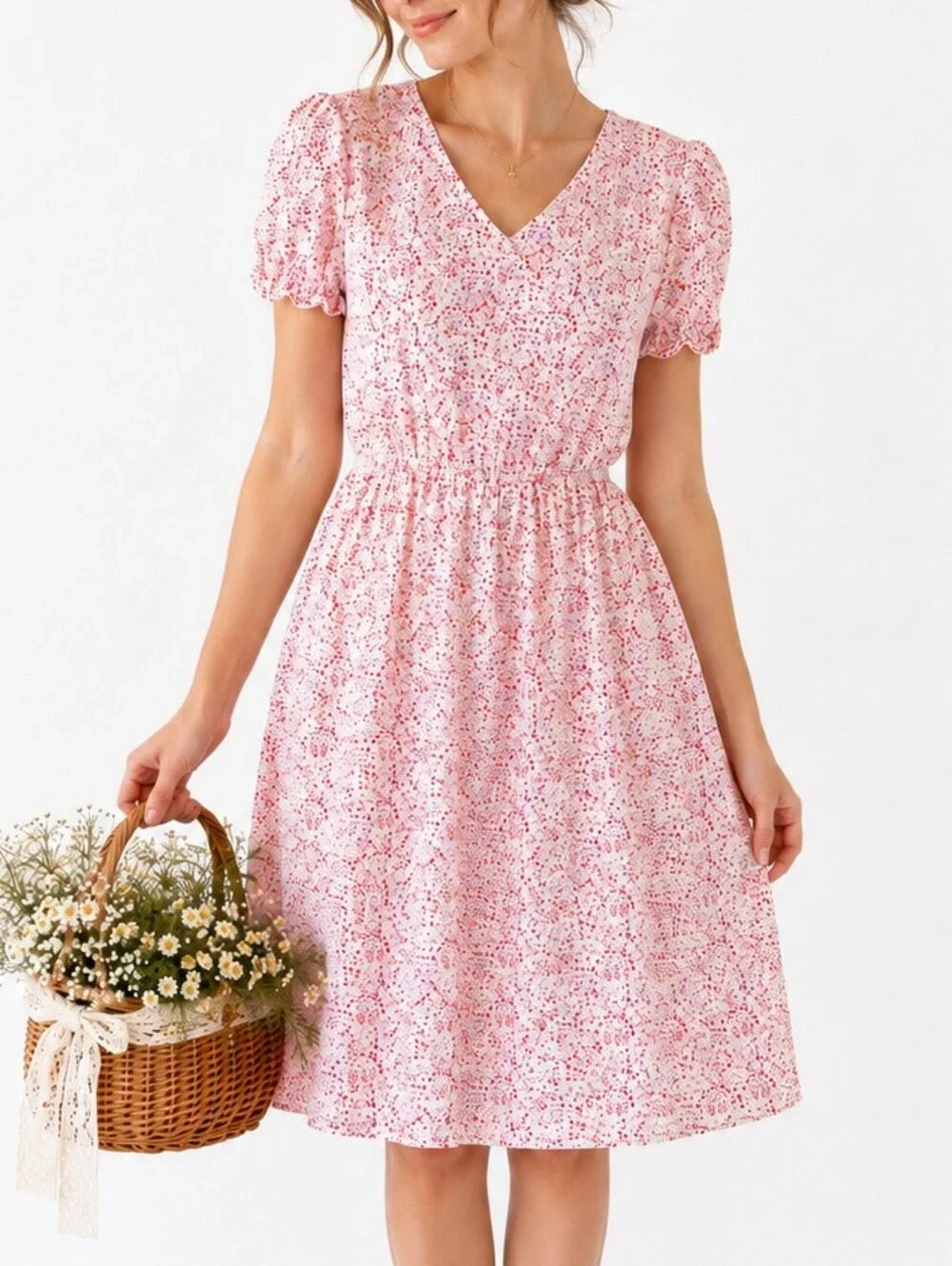 BANANA REPUBLIC Pink Floral Sundress Cotton Puff Sleeve Print Cottagecore Size M - Picture 1 of 12